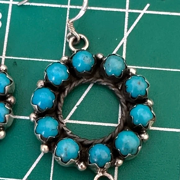 Sold 🦋 Turquoise Southwestern handmade 925 solid sterling, silver hoop earrings - Picture 2 of 11